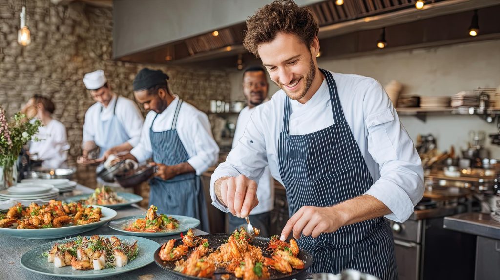 Buffet em estande para feiras de negócios